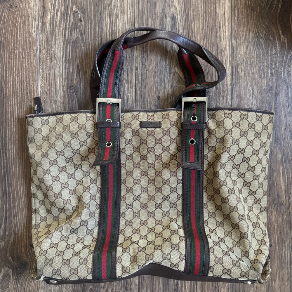 Brown Gucci Web Monogram GG Tote